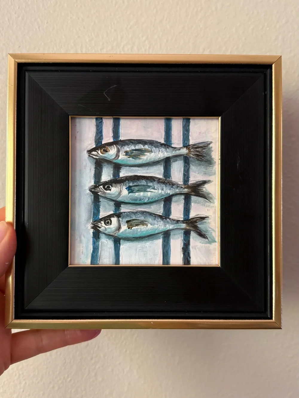 Coastal Three Fish Wall Art - Blue and Black Framed Print